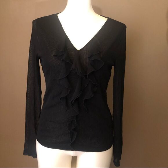 Jones New York Blouse w/ ruffles & Mesh sleeve - Picture 1 of 3